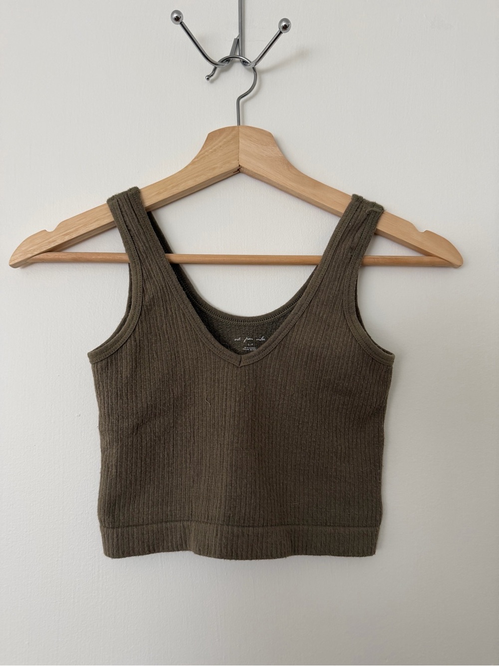 Urban Outfitters Olive Ribbed V-Neck Tank Top